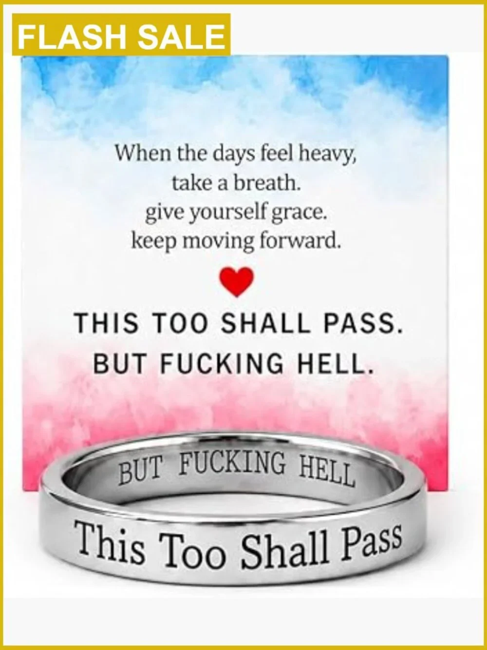 Inspirational Mantra Ring Stainless Steel Stackable Band Humor Gift